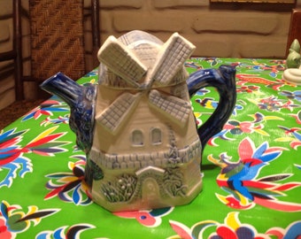 Vintage hand painted ceramic windmill teapot- Japan.