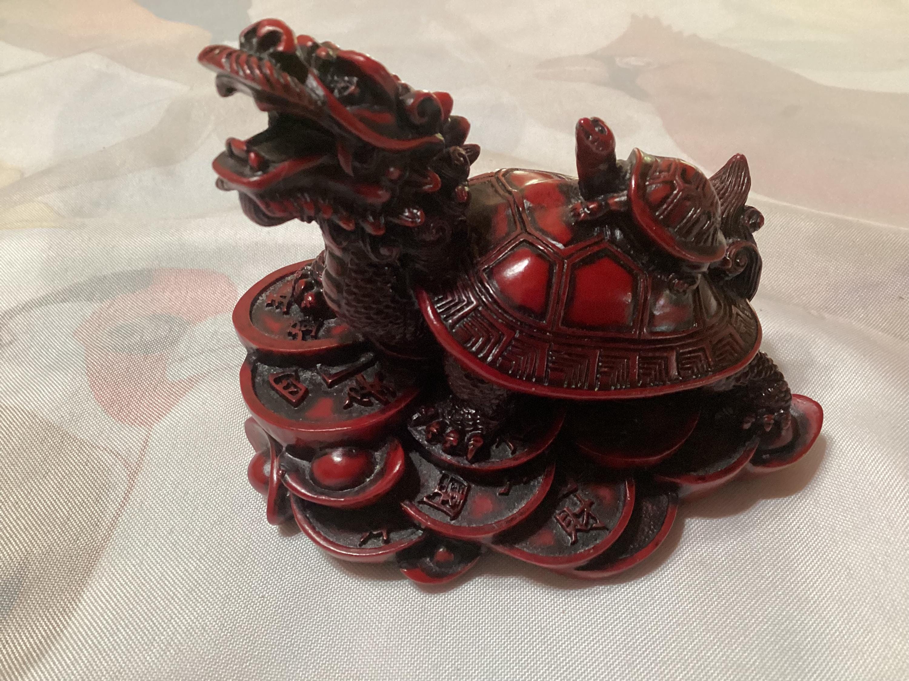 Vintage Jade Resin Laughing Buddha and Dragon Turtle Good Luck