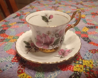 Vintage Royal Imperial Bone China pink floral pattern cup and saucer- Made in England