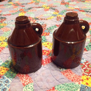 Vintage hand painted ceramic brown jug salt and pepper shakers