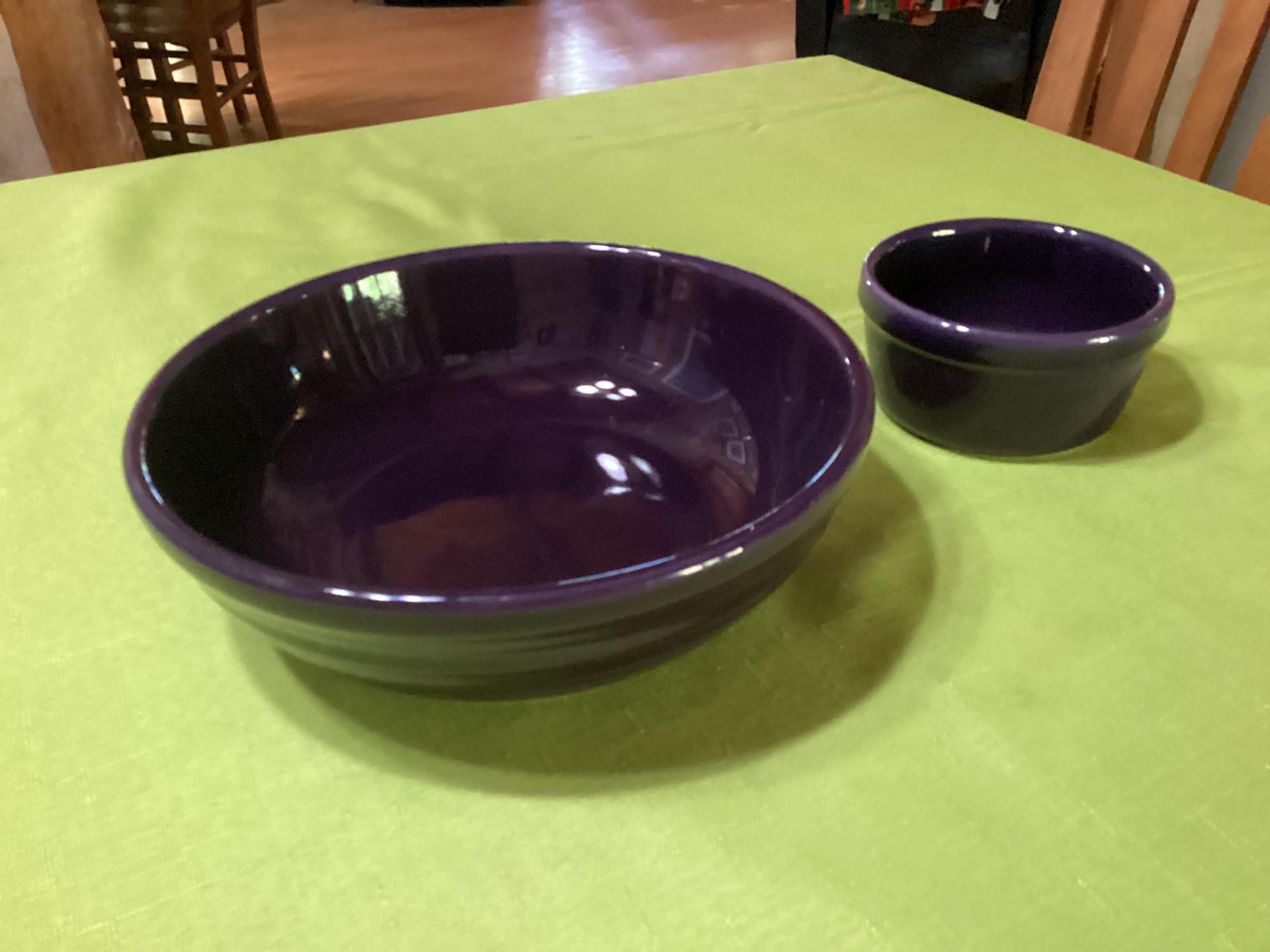 Vintage Roseville Pottery Spongeware Purple Pair of Bowls