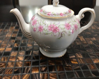 Vintage  Royal Tuscan  teapot with pink floral designs- England