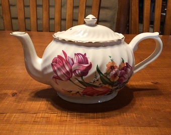 Vintage Arthur Wood and Sons  teapot with tulip designs- Staffordshire, England