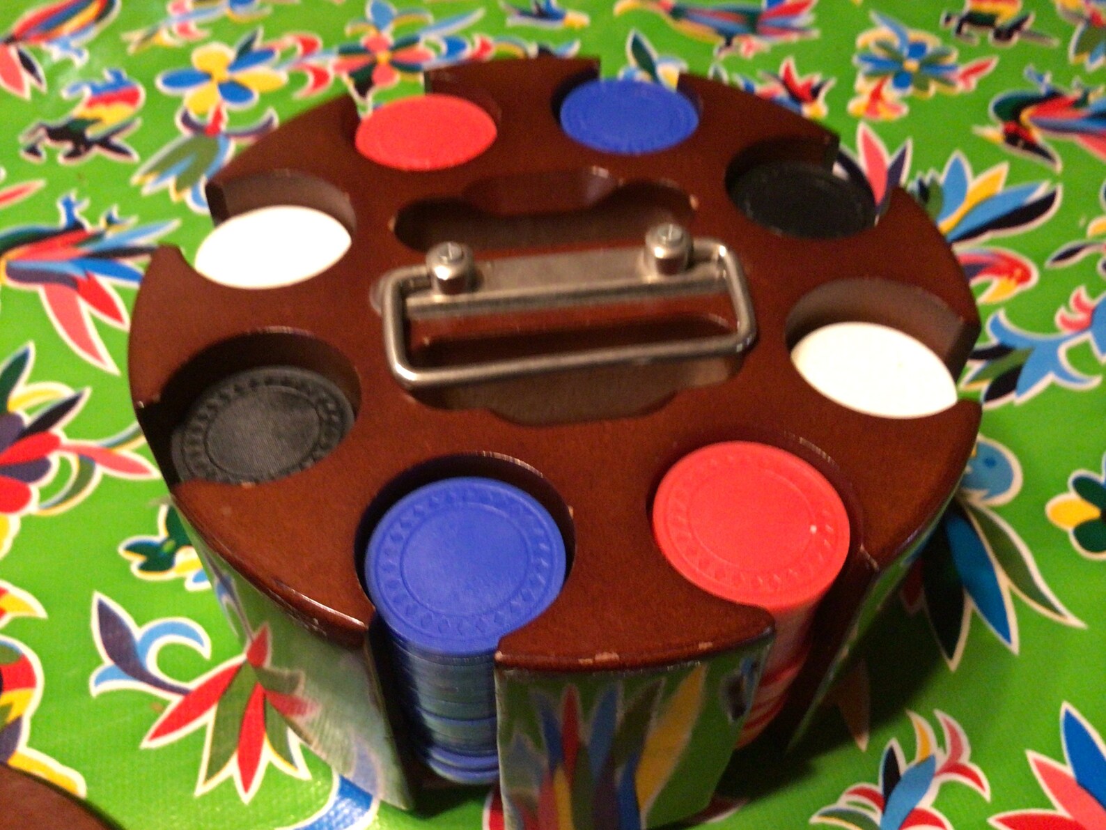 Vintage Wooden Spinning Poker Chip Wheel With Chips and Cover Etsy