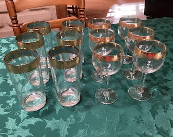 Vintage Federal Glass Set of 6 gold rimmed cocktail glasses and 6 wine glasses- sold separately