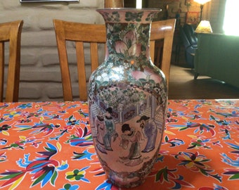 Vintage beautiful Famille Rose large Chinese hand painted ceramic porcelain vase