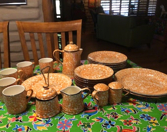 Conjunto de louça de esponja laranja vintage Stangl pintado à mão Town and Country - vendido separadamente