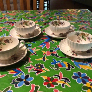 Vintage Set von 4 Copeland Spode Wicker Lane Bone China Teetassen und Untertassen -England