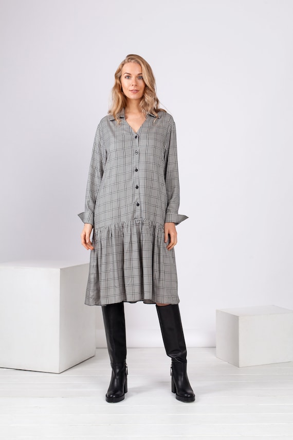knee length dresses for ladies Hanna Andersson Dress Girls 5 Black White Plaid Long Sleeve Lined Visc –  Tiffany's Treasures and Trinkets main image 0