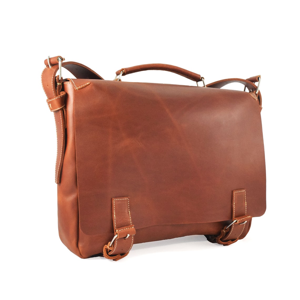 Red Tan Leather Mens Briefcase / Messenger Bag Etsy