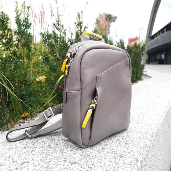 Tiny Gray Leather Backpack - Etsy display picture 3