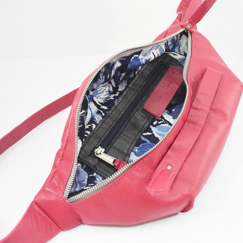 Bright pink goatskin fanny pack for women