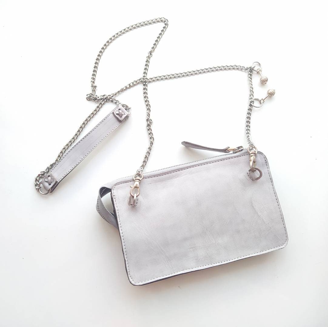 Leather Light Gray Fanny Pack / Chest Bag - Etsy UK