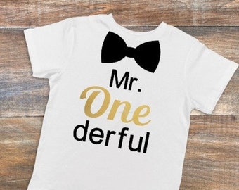 1st Birthday Boy, Mr Onederful birthday,  Mr. One Derful Shirt,  Boys First Birthday Shirt , First Birthday Boy Shirt, Gold Birthday