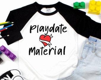 Boys Valentines Day Shirt - Playdate Material Shirt - Mamas Boy Shirts - Baby Boy Valentine's Day Shirt - Raglan Baseball Shirt heart