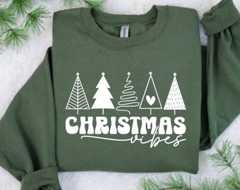 Christmas Vibes Sweatshirt Shirt - Christmas Sweatshirt - Holiday Sweatshirt - Womens Christmas Shirt - Wavy Retro Christmas Shirt