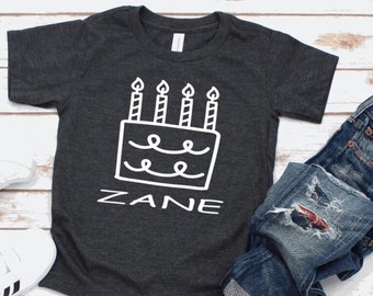 Boys 4th Birthday Shirt - Candles Four Birthday Shirt - 4 Year Old Birthday - Four Year Old Shirt - Personalized - Birthday Cake Shirt