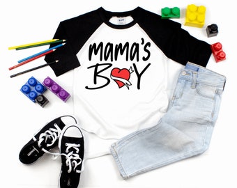 Boys Valentines Day Shirt - Playdate Material Shirt - Mamas Boy Shirts - Baby Boy Valentine's Day Shirt - Raglan Baseball Shirt heart