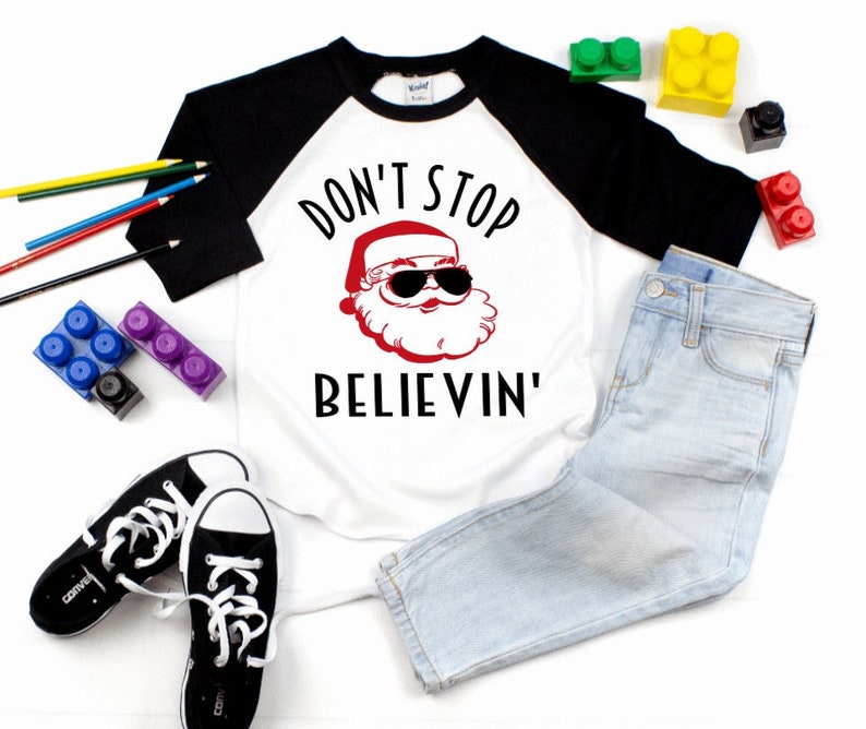 Dont Stop Believing Shirt Kids Boys Christmas Shirt Kids Christmas Shirt Dont Stop Believing Boys Funny Christmas Shirt image 1