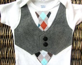 Baby Boy Clothes - Baby Tie Outfit - Baby Vest and Tie Bodysuit - Baby Arglyle Tie with Grey - Coming Home Outfit - Boys First Birthday