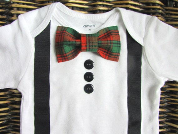 Baby Boy Clothes Boys Christmas Outfit First Christmas Oufit Bow Tie Bodysuit Suspenders Red Green Plaid Bow Tie Etsy Canada