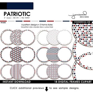 Patriotic Frame Clipart || Fourth of July Clipart Border || Patriotic Clip Art Frame || USA || Red, White, Blue || Commercial Use || FR16004