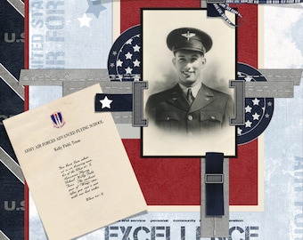 13 Sheet Air Force Themed Scrapbook Paper Bundle - 12x12 Military Craft Papers