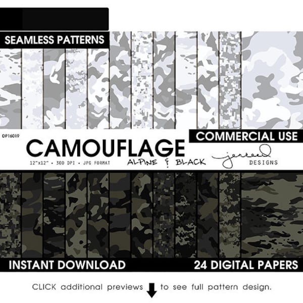 Black Camo || White Camo || Artic Camo || Black and White Camo || Dark || Military Snow Camouflage || Alpine || Commercial Use || DP16019