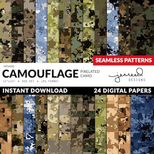 Motifs numériques de camouflage pixélisés, Papiers de camouflage militaire, Papier transparent, 14 x 14