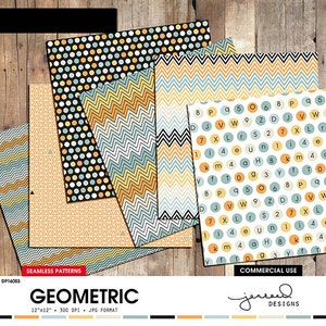 Patterned Paper Scrapbooking Paper Geometric Digital Papers Blue, Yellow, Orange, Beige Commercial Use DP16003 image 4