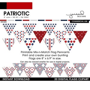 July 4th Banner Flags || DIY Patriotic Border || Fourth of July Pennant Flags || USA || Red, White, Blue || Commercial Use || BNB16005