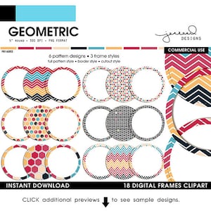 Clip Art Frames || Border Clipart || Frame Clip Art || Geometric Frame Borders|| Navy, Red, Yellow, Blue, Beige || Commercial Use || FR16002