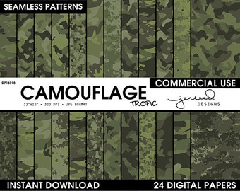 Green Camo Paper, Military Camouflage, Multicam Camo, Forest Dark Green, Seamless Pattern, 12x12