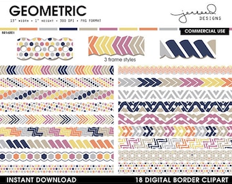Page Borders || Borders Clip Art || Fun Borders || Geometric Border Clipart || Blue, Yellow, Orange, Pink || Commercial Use || BR16001