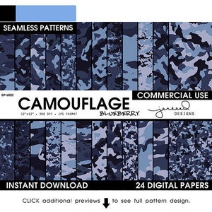 Blue Digital Camo Patterns, US Navy Style Camoflage Design, Seamless Paper, 12x12