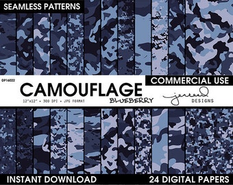 Blue Digital Camo Patterns, US Navy Style Camoflage Design, Seamless Paper, 12x12