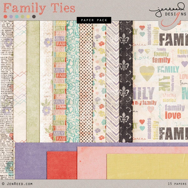 Family Heritage DIGITAL Scrapbook Papers - Vintage Style Papers - INSTANT DOWNLOAD