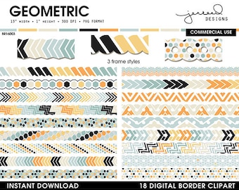 Border Clip Art || Page Boarders || Borders and Frames || Scrapbook Borders || Blue, Yellow, Orange, Pink, Black | Commercial Use || BR16003