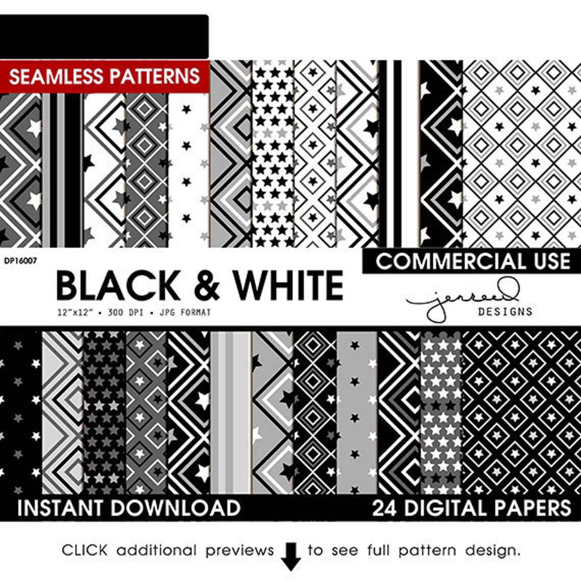 Black and White Scrapbook Paper Black and White Digital - Etsy