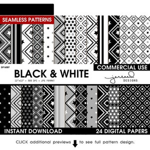 Schwarz-Weiß Scrapbook Papier || Schwarz-Weiß-Digitalpapier || Gemusterte digitales Papier || Schwarz-Weiß || Kommerzielle Nutzung || DP16007