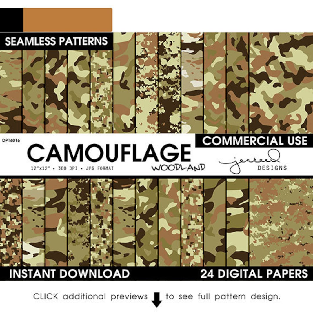 Army Camo Paper, Military Camouflage Patterns, Woodland, US Army Style,  Seamless Pattern, 12x12 