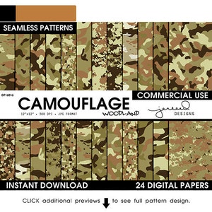 Army Camo Paper, Military Camouflage Patterns, Woodland, US Army Style, Seamless Pattern, 12x12