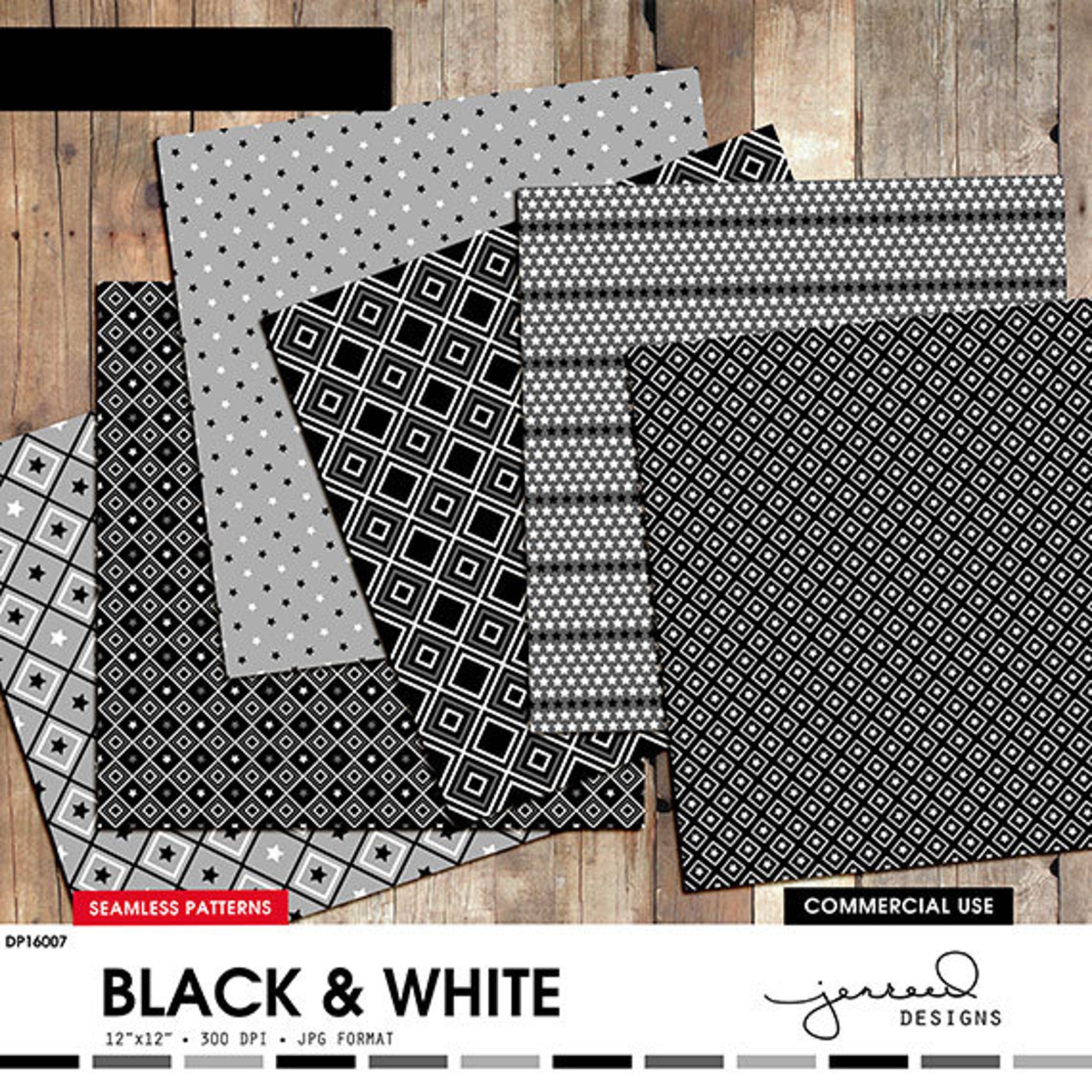 Black and White Scrapbook Paper Black and White Digital Etsy