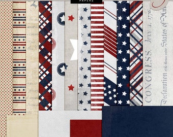 USA Patriotic Digital Paper - 4th of July Scrapbook Paper - Military Papers - Patriotic Backgrounds - Red, White, Blue INSTANT DOWNLOAD