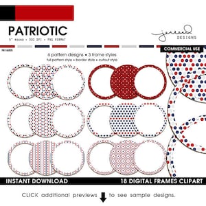 4th of July Frame Clipart || Patriotic Clipart Border || July 4th Clip Art Frame || USA || Red, White, Blue || Commercial Use || FR16005
