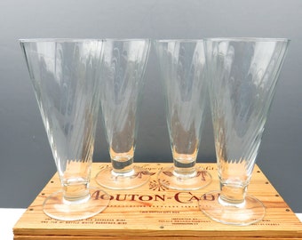 Set of 4 Crystal Pilsner or Ice Tea  Glasses by Cristal D'Arques-Durand Luminarc FRANCE Optic Swirl Pattern Hard to find