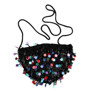 Vintage Sequin Evening Bag: Beaded Party Purse with Dangle Accents