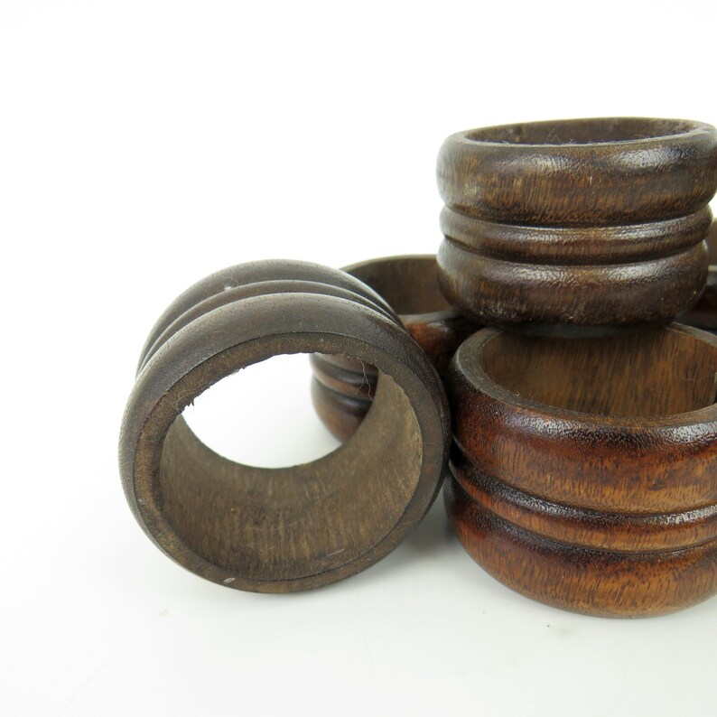 Vintage Wood Napkin Round Ring Holders Set of 8 Dining Table Bohemian and Traditional Decor Vintage Tableware