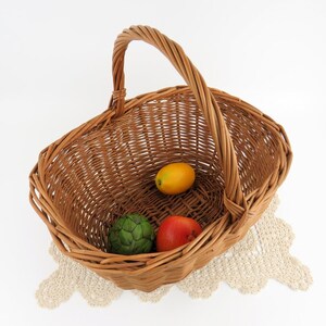 Vintage French Wicker Gathering Basket: Large Bent Twig Farmhouse Decor image 3
