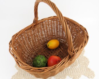 Panier Ancien En Osier Profond Pour Cueillette - France - Bon état
